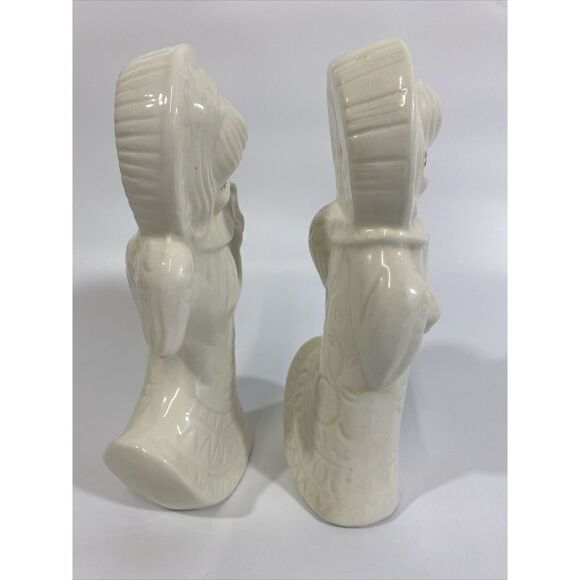 Vintage Midcentury 60s Ceramic Angel Figurine Set White Geometric Design 8.5” - Picture 5 of 5